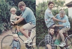 Irmãos recriam fotografias de infância com ajuda do pai • then and now thumb