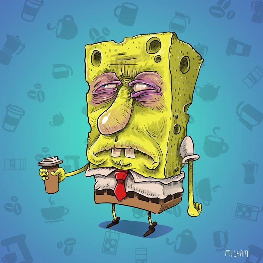 Cara de sono: Ilustrações mostram personagens da TV antes do café da manhã • ilustracoes personagens da tv antes do cafe designerd