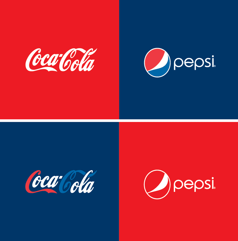 E se algumas marcas trocassem de cor com seus concorrentes? • coca cola pepsi