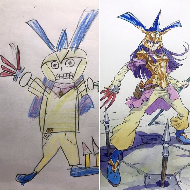 Quando um ilustrador decide transformar os desenhos dos filhos em personagens de anime • ilustrador decide transformar os desenhos dos filhos em personagens de anime 10