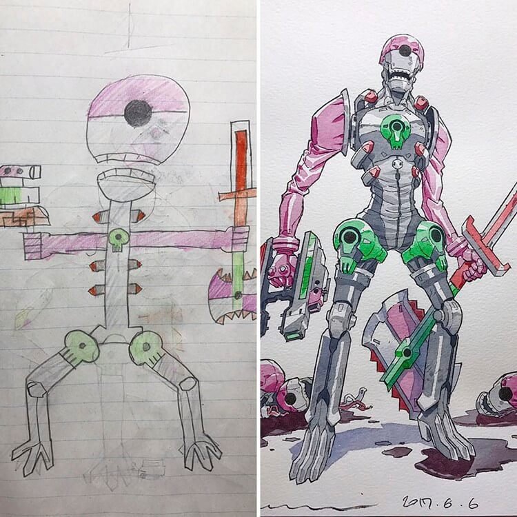 Quando um ilustrador decide transformar os desenhos dos filhos em personagens de anime • ilustrador decide transformar os desenhos dos filhos em personagens de anime 11
