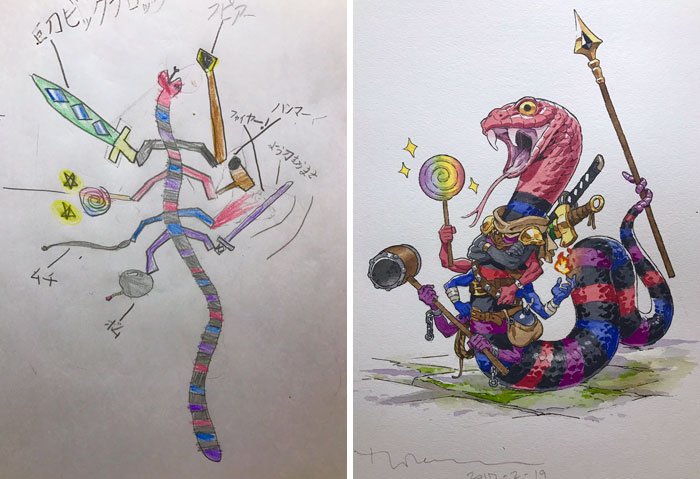 Quando um ilustrador decide transformar os desenhos dos filhos em personagens de anime • ilustrador decide transformar os desenhos dos filhos em personagens de anime 4 1