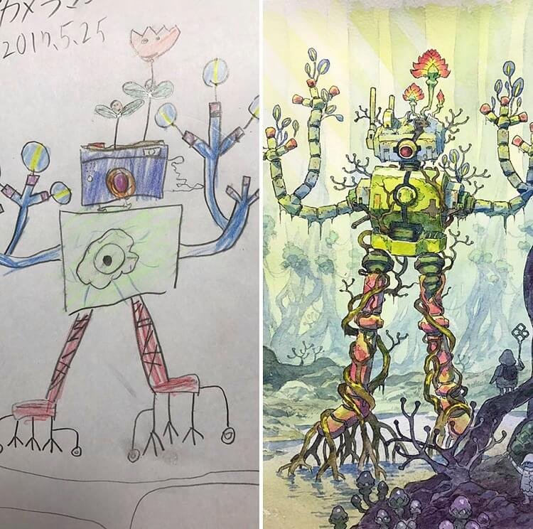 Quando um ilustrador decide transformar os desenhos dos filhos em personagens de anime • ilustrador decide transformar os desenhos dos filhos em personagens de anime 6 1