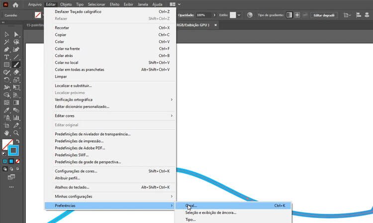 Como ligar/desligar o "X" ou alvo que aparece no lugar do cursor do mouse no Illustrator? • 1 ai
