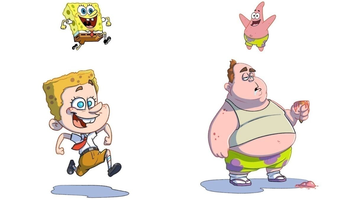 Esse ilustrador imaginou as versões humanas dos personagens de Bob Esponja • personagens bob esponja versao humana