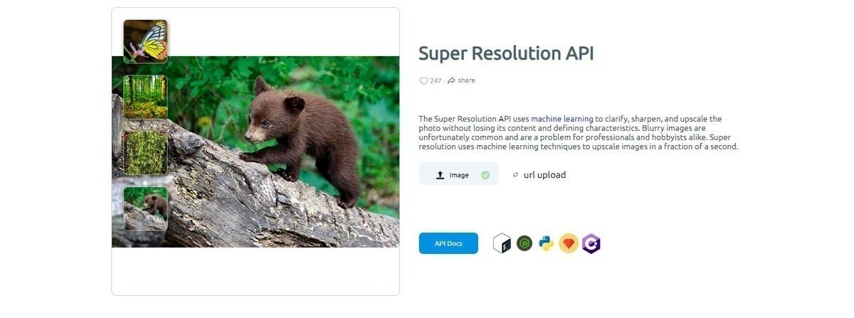 Captura de tela da API Super Resolution do site DeepAI