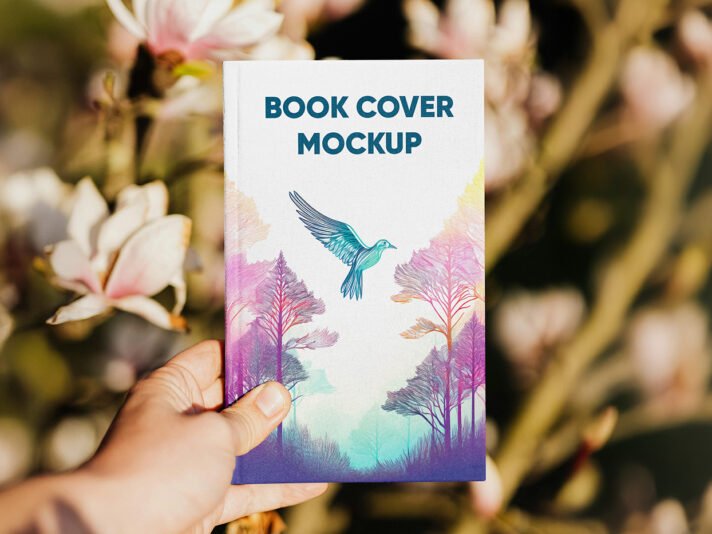 Mockup gratuito de livro vertical na mão.