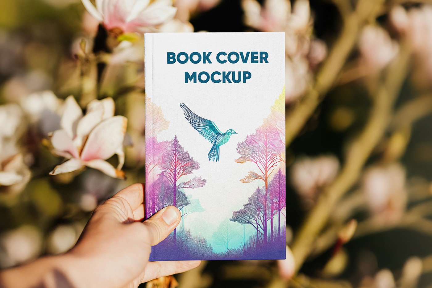 Mockup gratuito de livro vertical na mão.