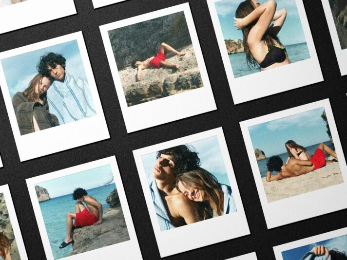 Mockup de Grade de Cartões Polaroid Instant.
