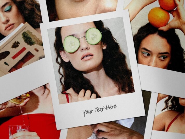 "Mockup de Cartões Polaroid Espalhados"