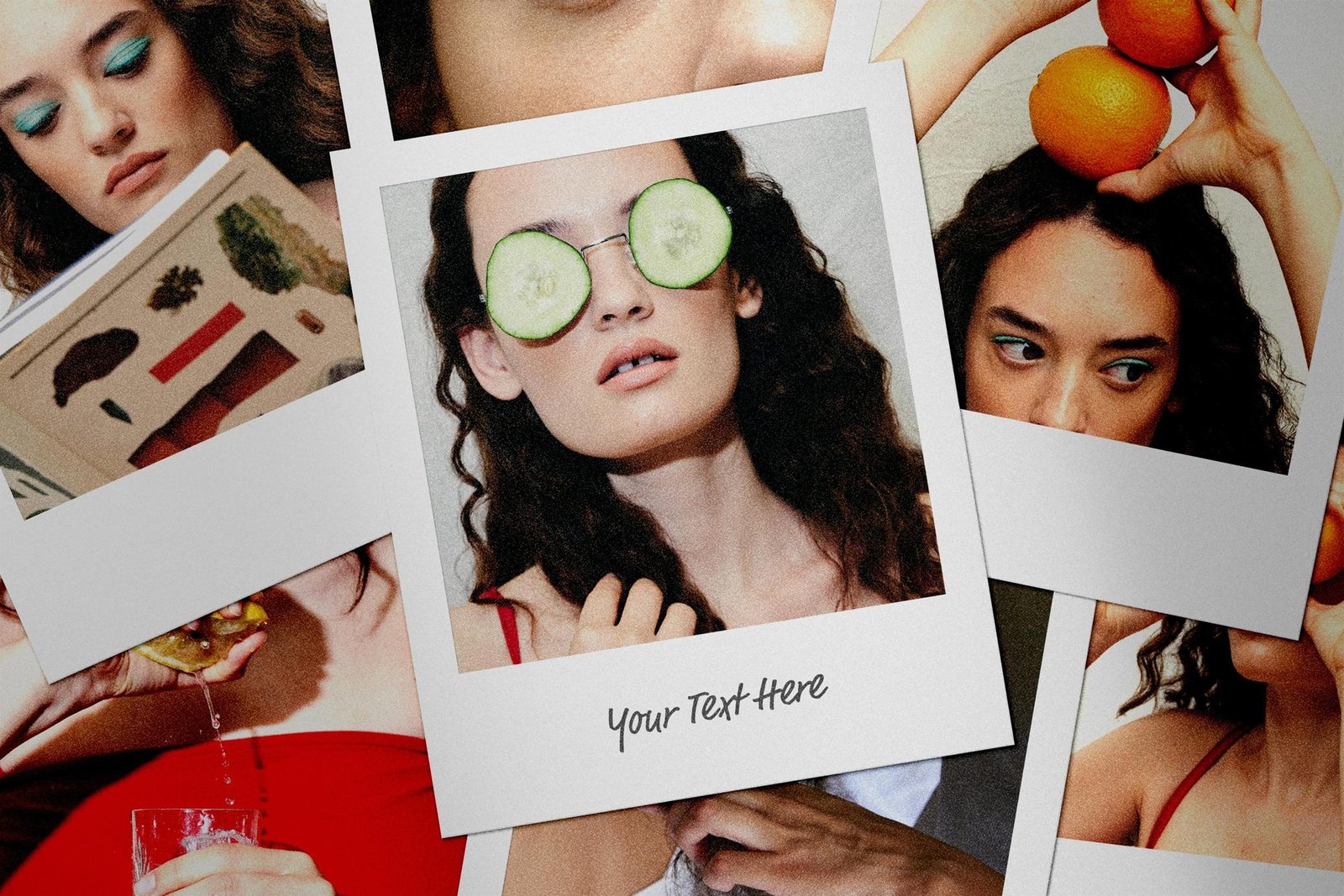 "Mockup de Cartões Polaroid Espalhados"