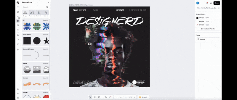 Demonstração da criação de capa de álbum online na Kittl