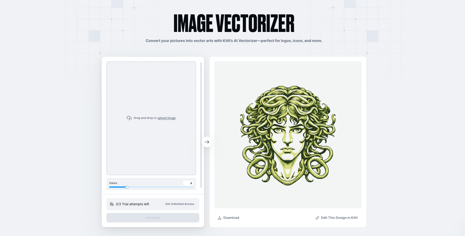 Tela Inicial do Image Vectorizer da Kittl