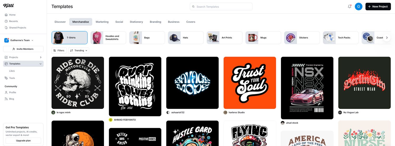 Opções de Templates para Criar Estampas de Camiseta na Kittl