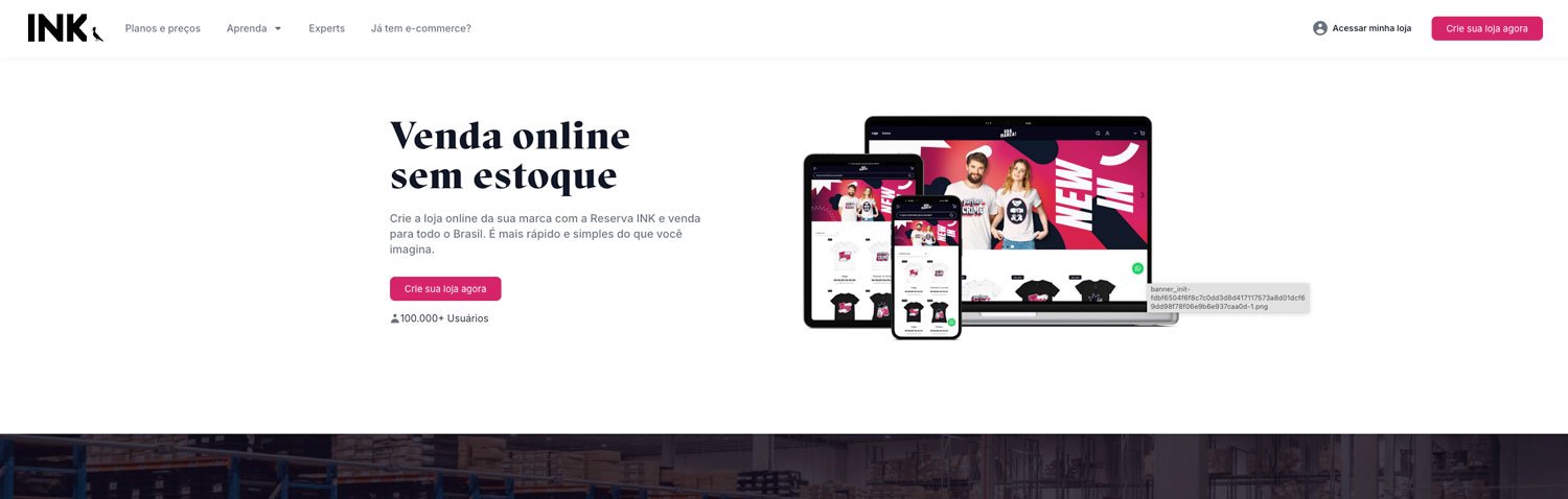 Tela Inicial da Reserva Ink, uma das plataformas citadas para vender camisetas estampadas